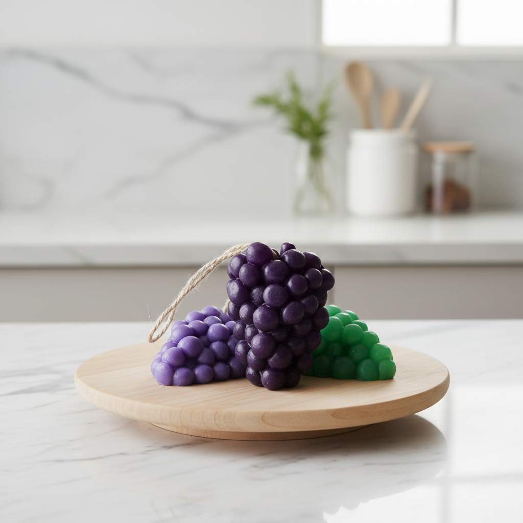 Mydła winogronowe na drewnianym stojaku