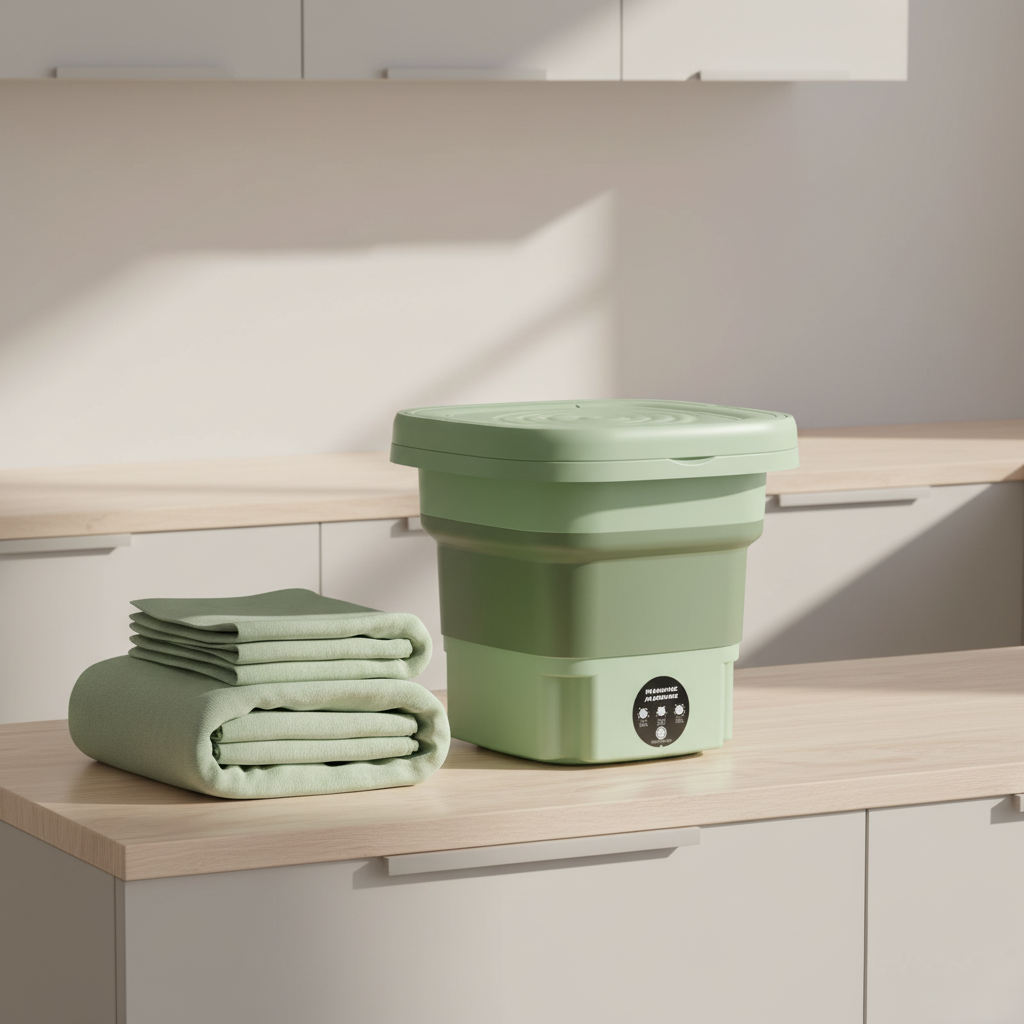 Zielona mini pralka w kuchni